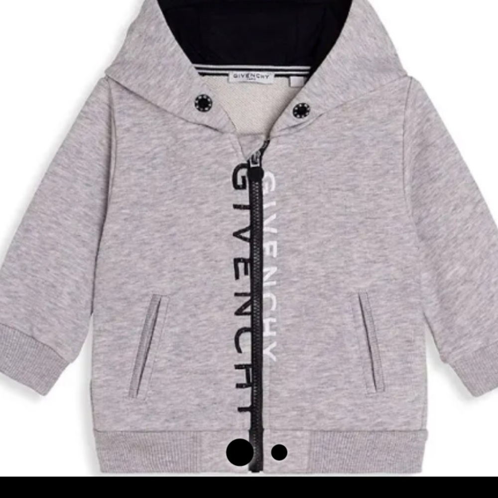 Two piece sweatsuit, black, grey, white.